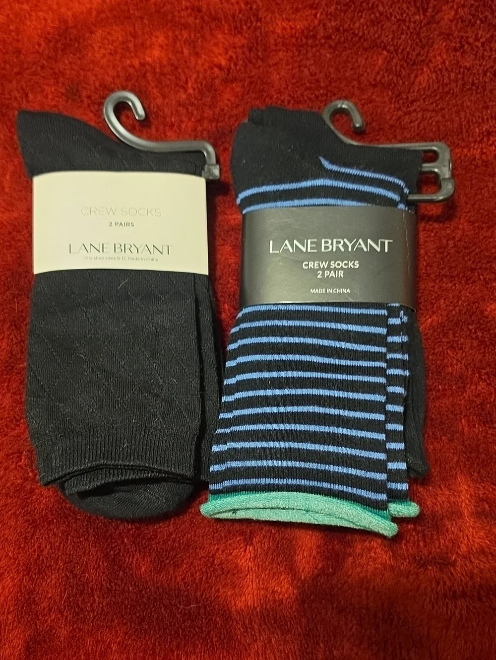 Lane Bryant Women's 2-Pack Crew Socks in Black, Blue, and Green Trim